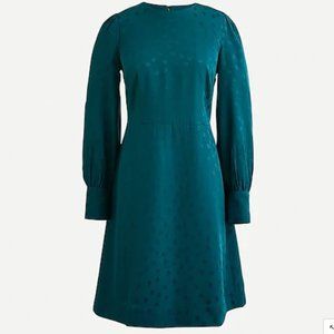 NWT J CREW Teal Green Damask Polka Dot Satin Dress Size 4